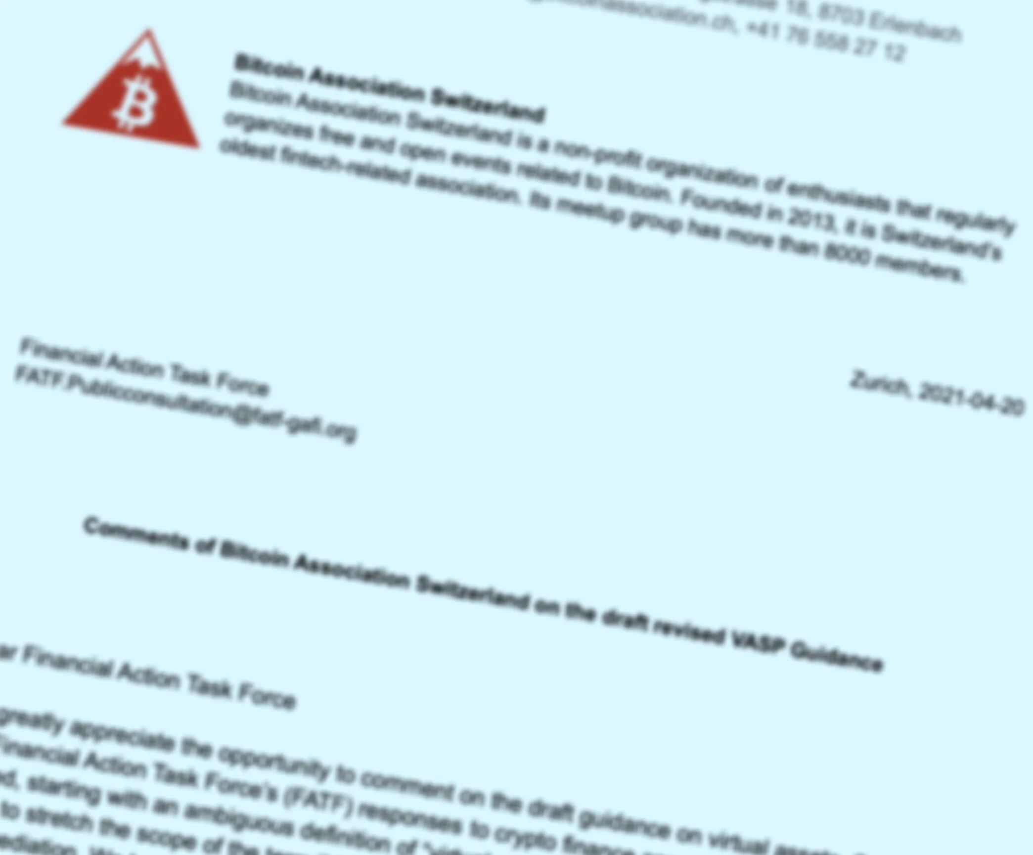 Comments of Bitcoin Association Switzerland on the draft revised VASP Guidance